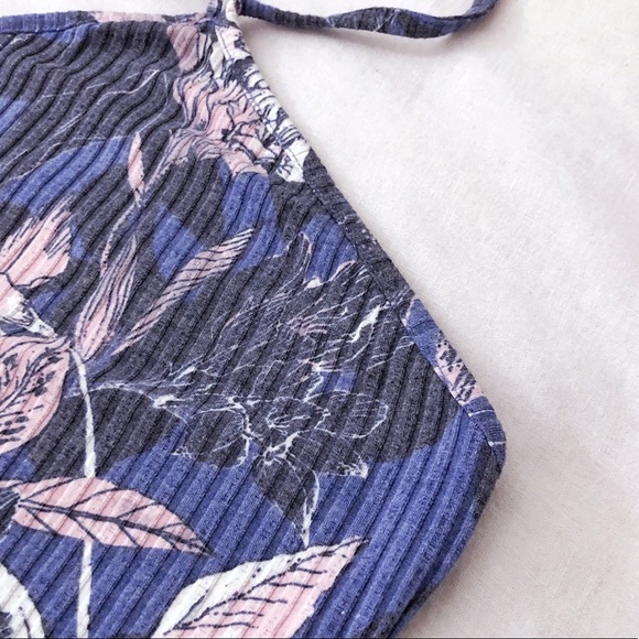 Tropical Flower Ribbed Tight Halter Top - Picture 7 of 8